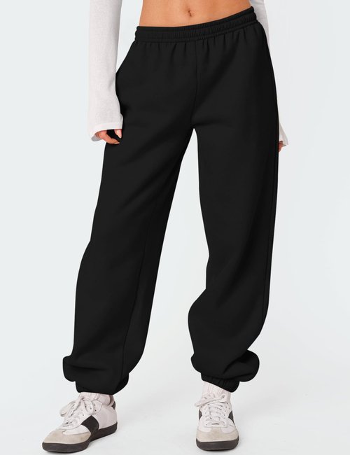 LOMON Sweatpants Women Fleece Joggers Wide Leg Sweat Pants Baggy Gym Workout Sweatpant Winter Spring Inner Drawstring Clothes with Pockets (Black, S)