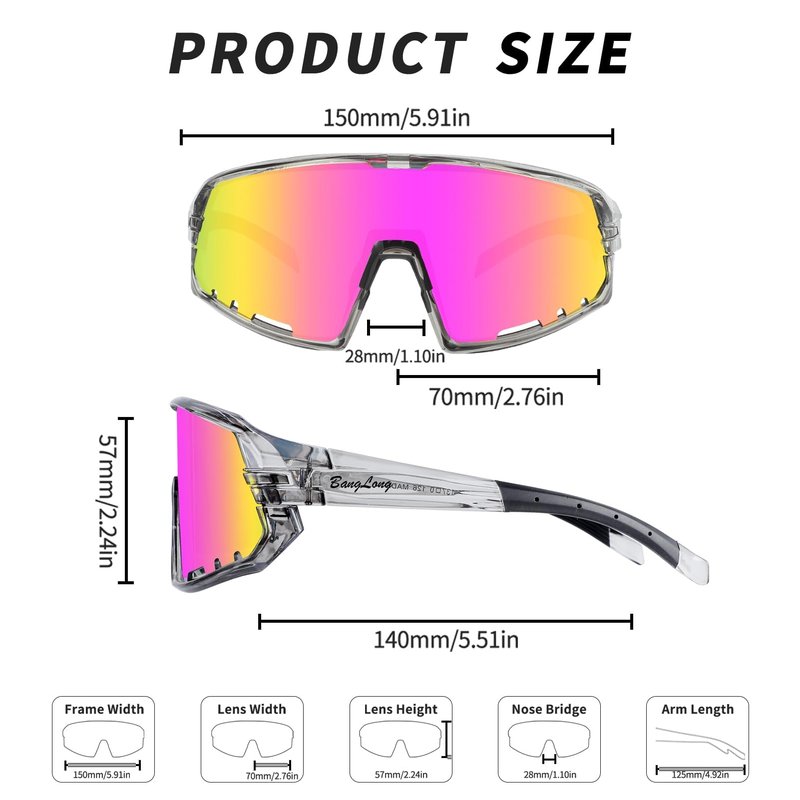 BangLong Running Sunglasses for Men Women - UV400 Protection Sports Sunglasses for Running Cycling Baseball Fishing(Grey Pink)