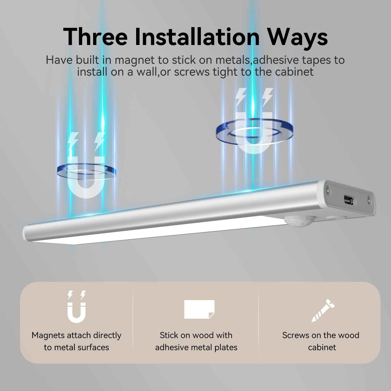 Under Cabinet Lighting, LED Magnetic Motion Activated Under Cabinet Lights, Rechargeable Closet Lights 2500mAh Battery Operated, Wireless Dimmable Under Counter Lights for Kitchen,Hallway 3 Pack