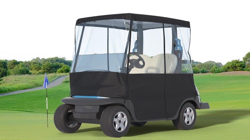 Santiano Golf Cart Cover 2 Passenger - 900D Waterproof Driving Enclosure with 0.5mm Clear PVC, Windproof Rain Protection for EZGO TXT/RXV & Club Car Precedent (Fits Roof up to 58")