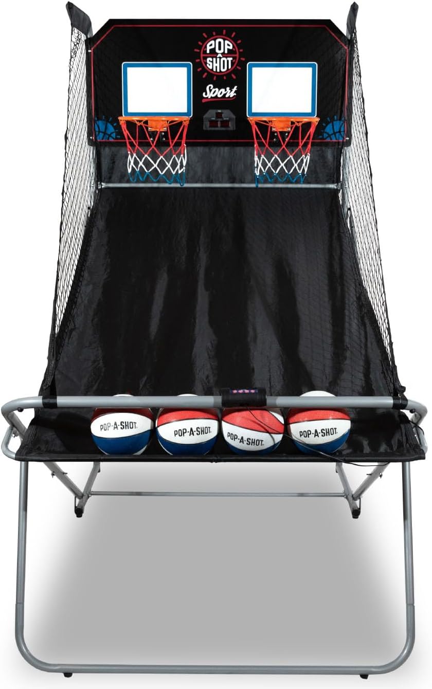 Pop-A-Shot Dual Shot Sport - Arcade Basketball Game with 10 Game Modes & 4 Balls | Foldable Design for Easy Storage