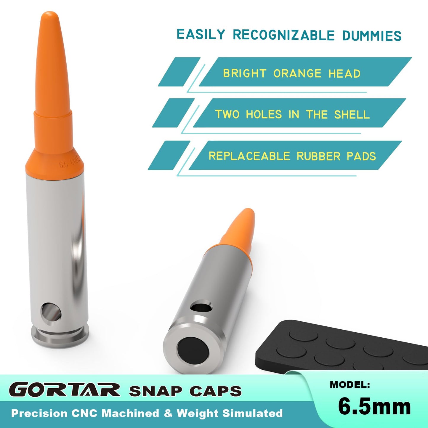 GORTAR 6.5 mm Creedmoor Snap Caps Training Dummy Rounds Practice Safe Loading Firing Close to Real Weight -6 Pcs