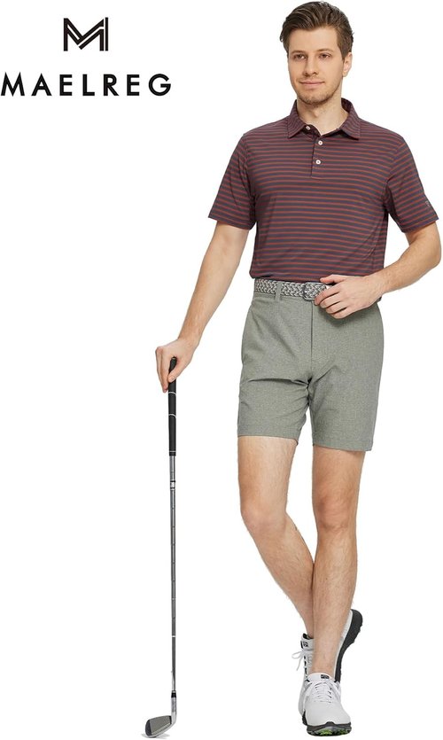 M MAELREG Men's Golf Shirts - Short Sleeve Dry Fit Striped Polo | Moisture-Wicking Performance
