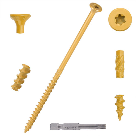 Aandxmok 50 PCS(1.22lb), #10 x 5 Deck Screws, Wood Screws 5 Inch, Rust Resistant, Star/Torx Drive Head, Self-Tapping Point, Dampening Knurled, Outdoor Wood Screws, T25 Star Bit Included