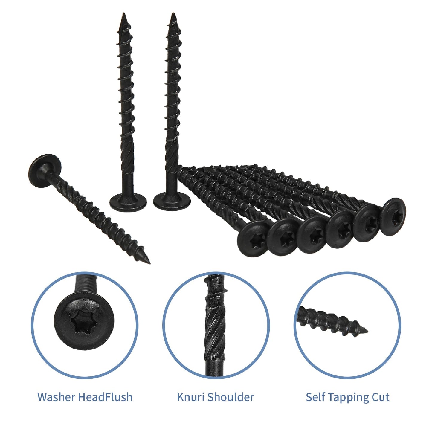 Lag Screws 3 Inch, 50PCS Heavy Duty Construction Screw, Structural Wood Screw #14 x 3, Rust Resistant, Washer Head, Black Coated Exterior Wood/Lag Screws Hex Socket Included