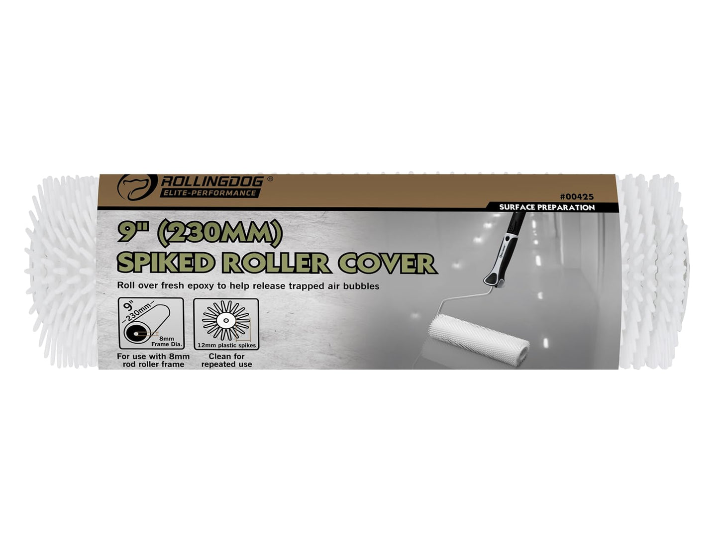 ROLLINGDOG 9 inch Spike Roller for Epoxy- Epoxy Spiked Roller Cover for Self Leveling Concrete,Spiked Screeding Compound Roller Cover for Cement Concrete Paint