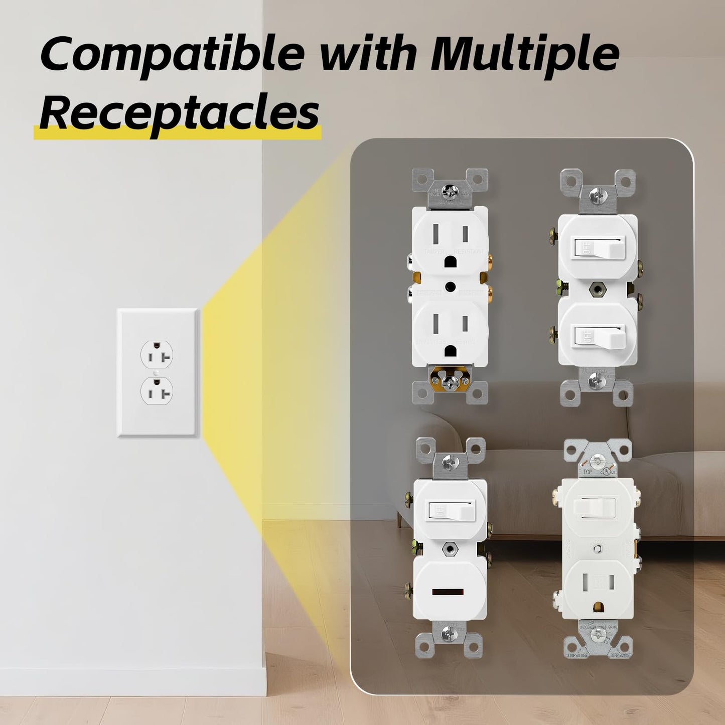 Oversized Duplex Receptacle Outlet Wall Plate 6Pack Jumbo Electrical Outlet Covers Extra Large Switch Plates, Over-Size 1-Gang 5.5" x 3.5", Gloss Finish Dual Receptacle Faceplate, Impact Resistant