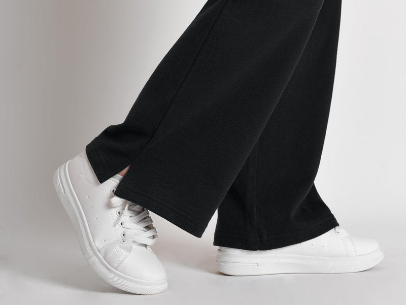 Weintee Women's Petite Wide Leg Sweatpants Petite Length L Black