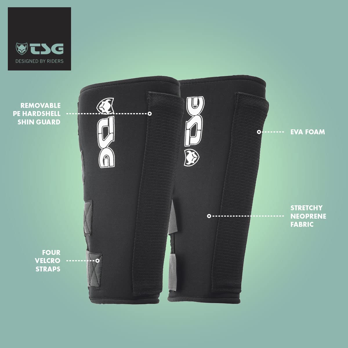 TSG Shinguard BMX, Leg Protector, Cycling, Men & Women, Hardshell, EVA Foam Padding, Stretchy Neoprene, Open Back, Removable Splint, MTB, Trail, Downhill, Dirt, Park, Certified, Adults, Swiss Design