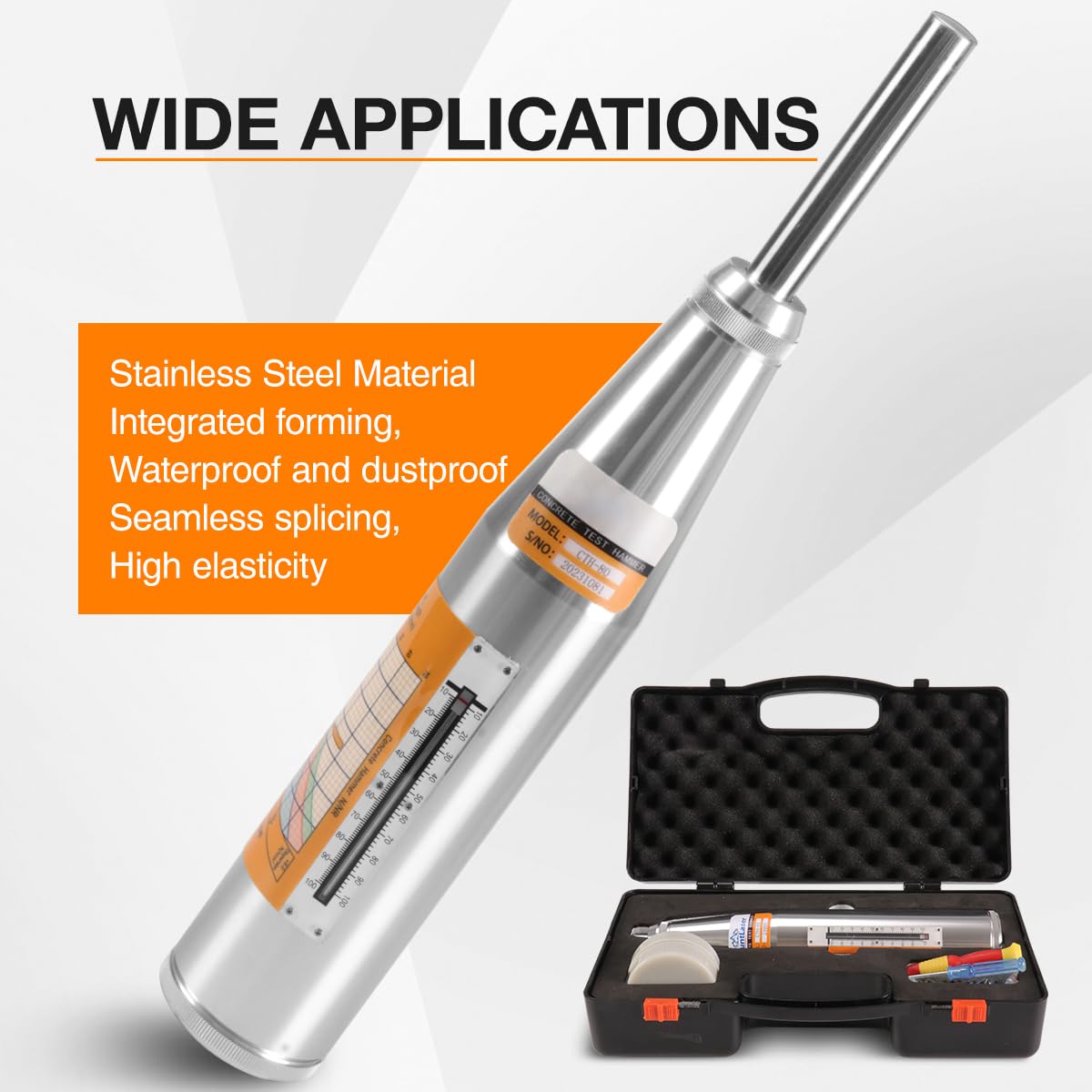 SMTOER CTH-80 Concrete Rebound Hammer Tester | Digital Concrete Strength Test Kit 10-70MPa (1450-10150psi) | Mechanical Resiliometer with Calibration Tool & Case