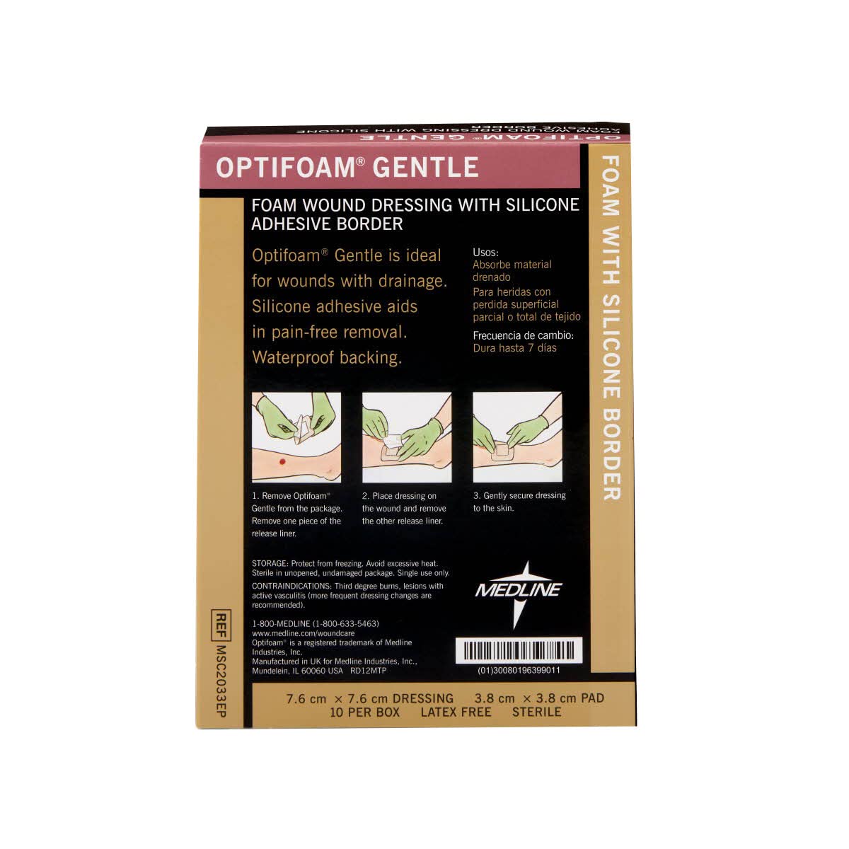 Optifoam Gentle Silicone-Faced Bordered Foam Dressings, 3" x 3", 10 Count