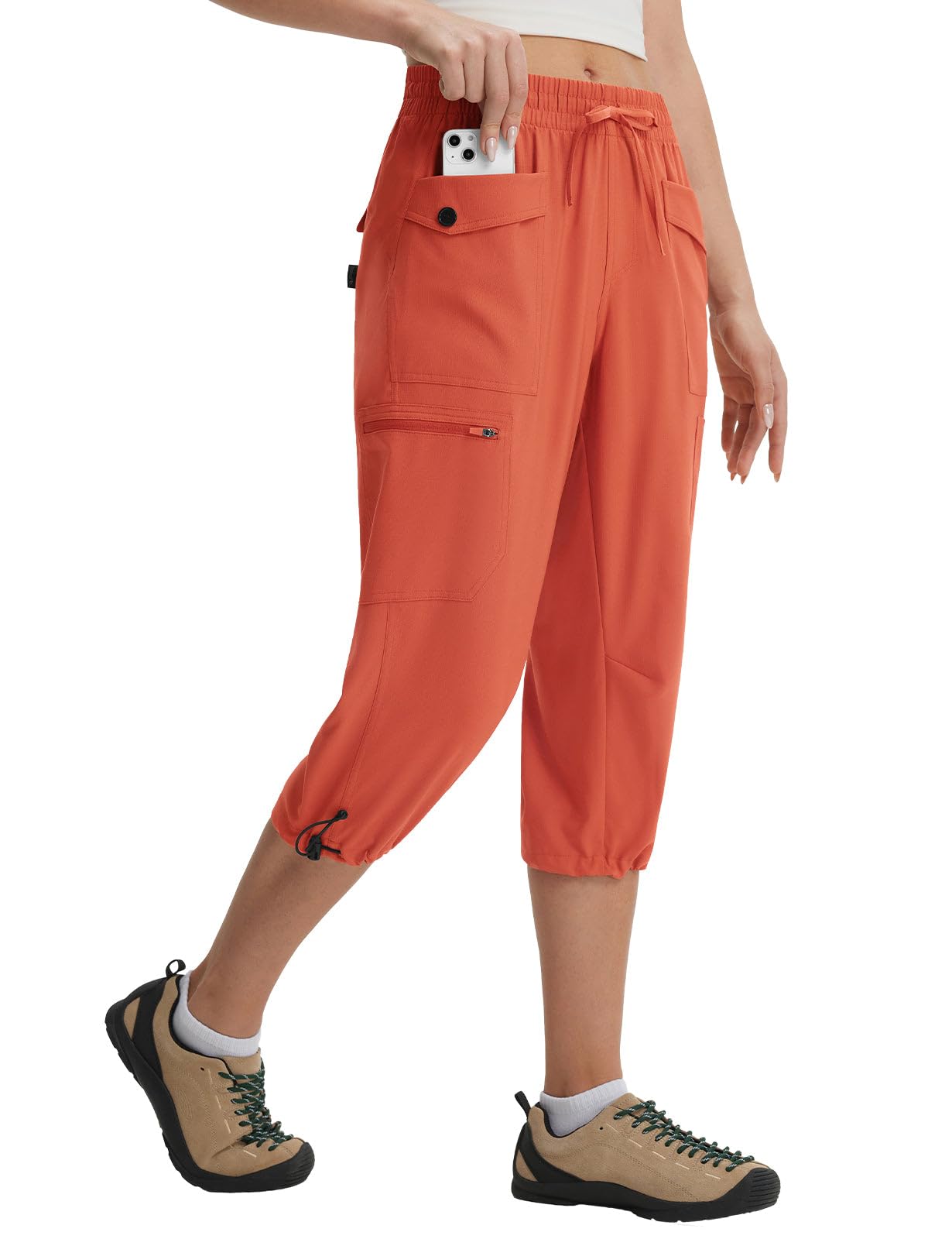baleaf Women's Capri Pants 7 Pockets Hiking Lightweight Rust XL