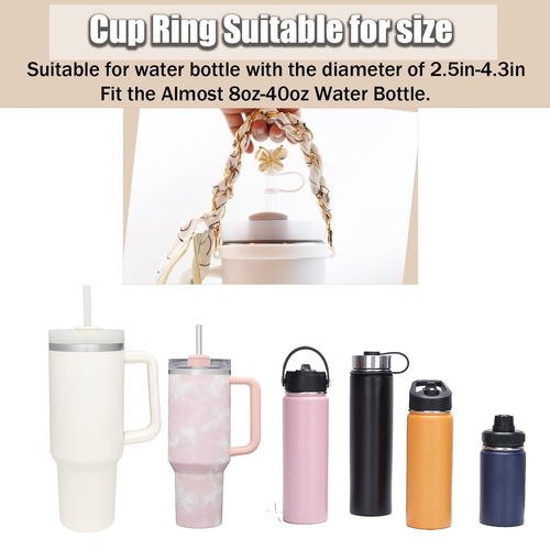 Stanley Cup Accessories Set for 40oz & 30oz Tumbler including Water Bottle Handle Strap、Bow Keychain、Cup Ring、Bling Silicone Boots、Butterfly Straw Topper、Charm Chain Accessories for Stanley Cup(Black)