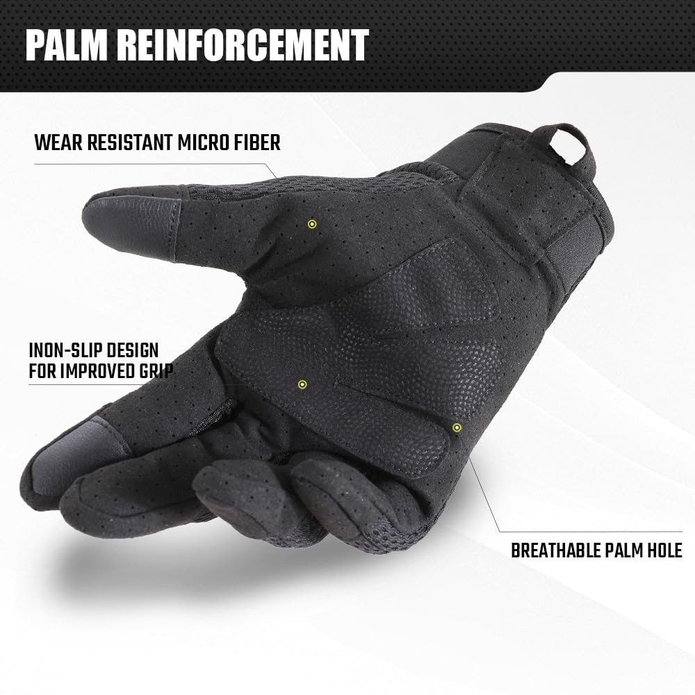 WTACTFUL Touch Screen Summer Breathable Tactical Gloves for Men Airsoft Paintball Hunting Outdoor Full Finger Gloves Black XL