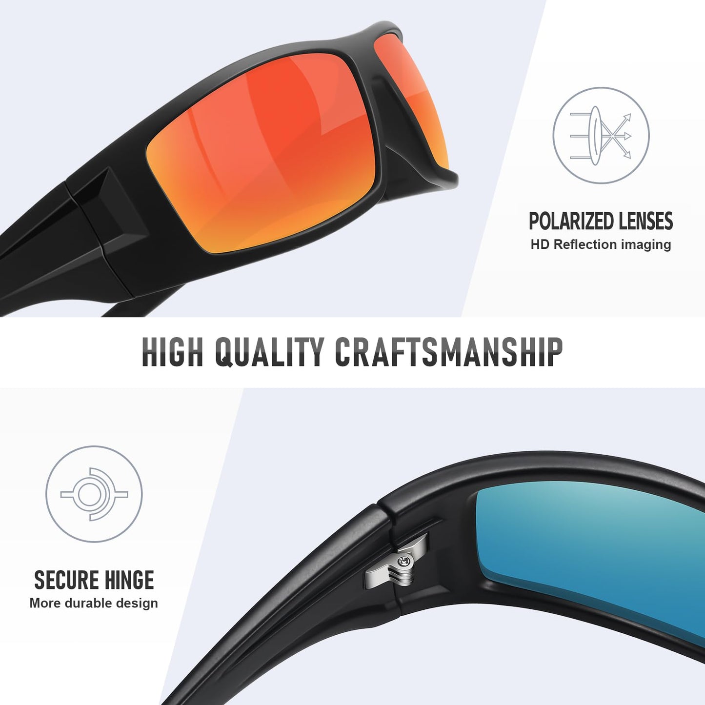 Ofwin Polarized Sports Sunglasses for Men Women Unbreakable Frame Cycling Fishing Wrap Around Sunglasses UV400 Protection Black Frame/Red Mirror Lens