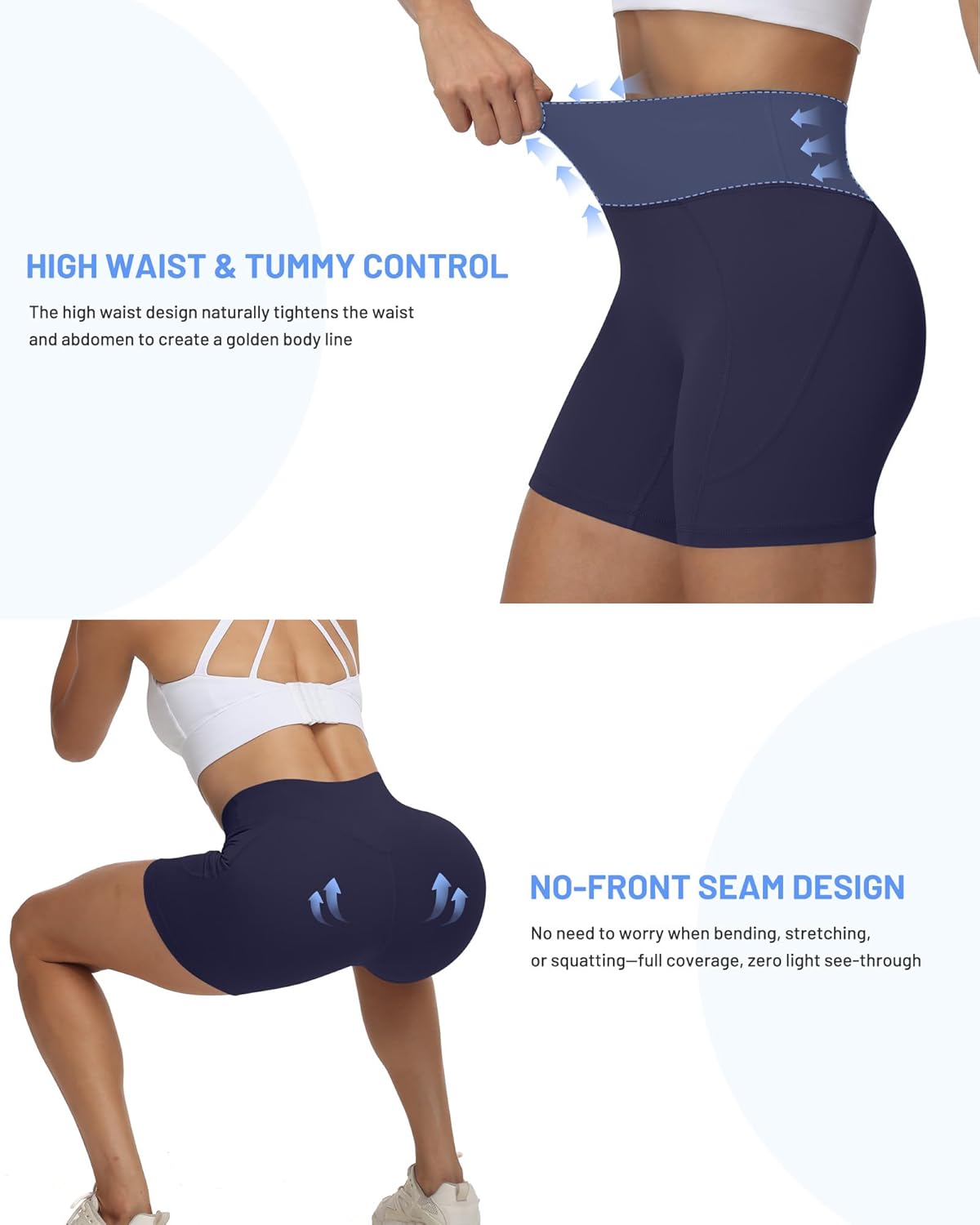 Moozava Workout Biker Shorts - High Waisted Tummy Control Spandex | Available in 3", 5", 8" Sizes