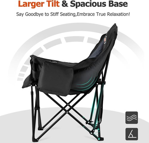 Overmont Gentle Heated Oversized Camping Chair for Adults - 3 Levels Seat & Back Separately Control - 400lbs Support Heavy Duty Padded Folding Chair Outdoor Garden Portable - Battery NOT Included