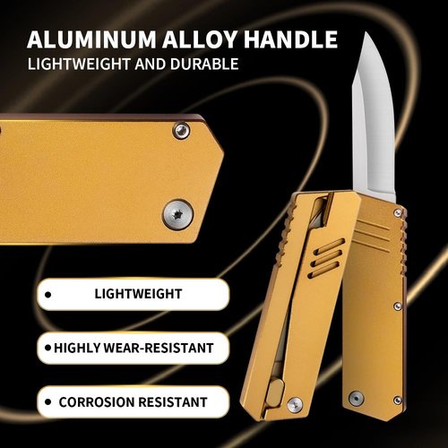 XXOK Pocket Folding Knife Multi functional EDC Aluminum Alloy Lightweight and Practical Outdoor knives Camping and Fishing Practical Small Knife (Gold)