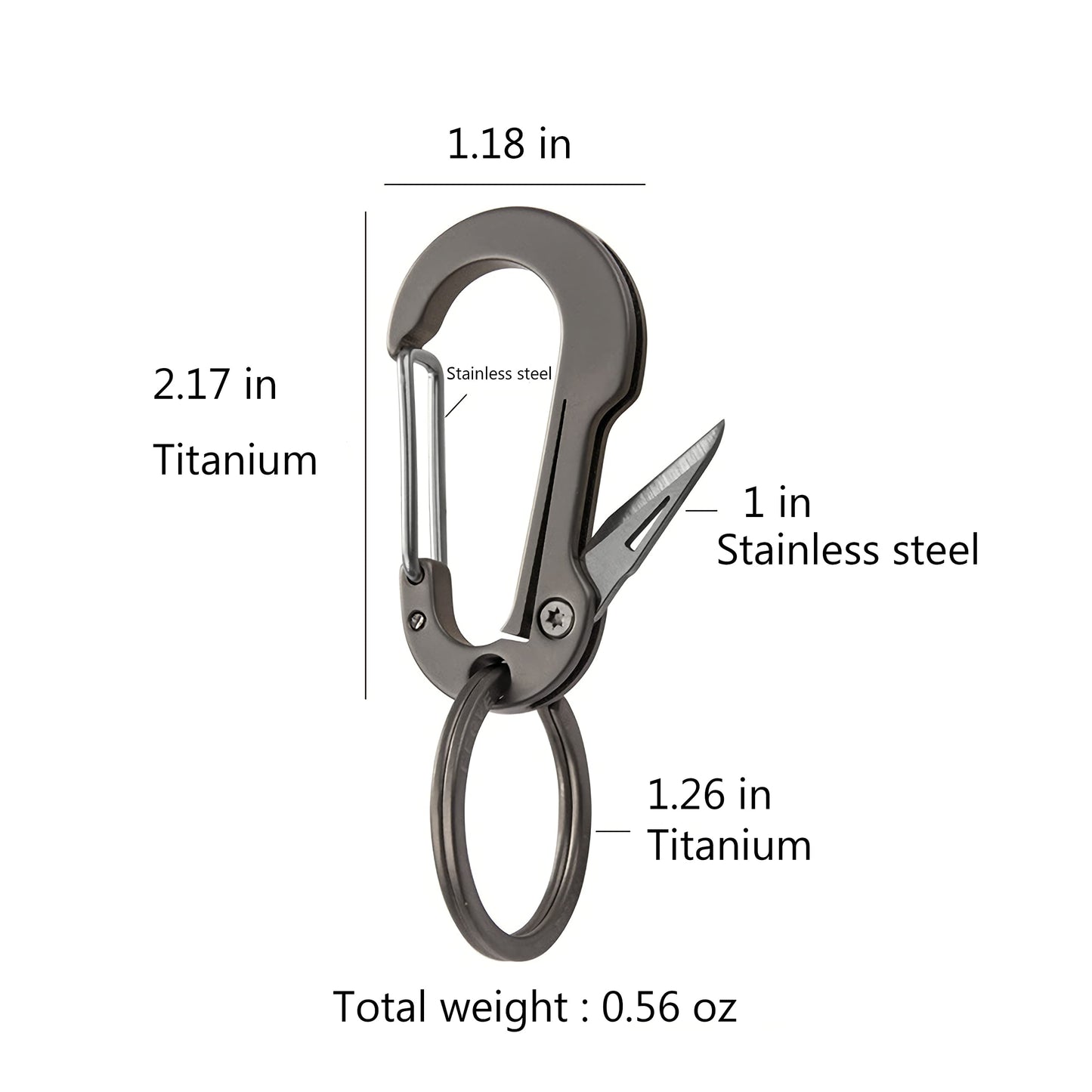 ResafeLy Titanium Carabiner Clip for Keys,Multifunctional EDC Keychain with Keyring,Backpack Accessory,Cool Gadget for Daily Use (02 Grey-Knife)