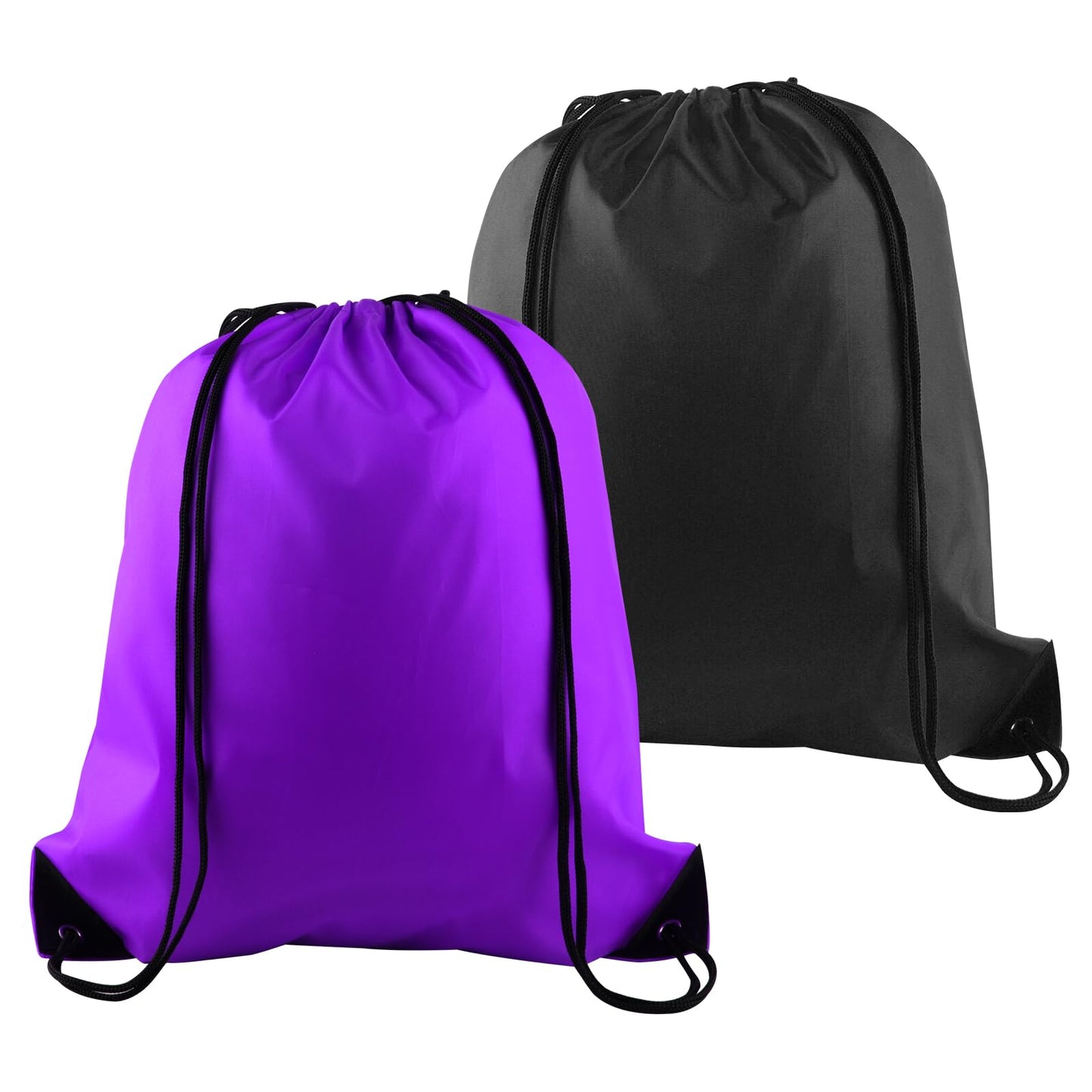 PLULON 2Pcs Drawstring Bags Bulk, Drawstring Backpack Black Purple String Backpack Cinch Sack Sport Gym Backpack Bags for Yoga Traveling Outdoor Sports