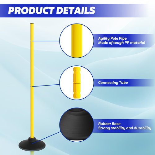 FAHKNS Soccer Agility Poles 6 Pack: Detachable Speed and Agility Training Equipment with Round Rubber Base for Turf,Grass,Sand,Concrete