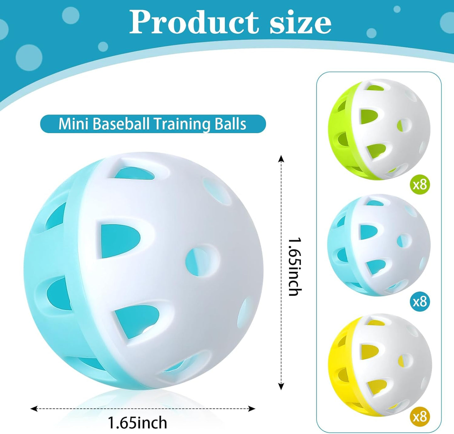 VioraWhite Mini Plastic Baseballs - 48/24 Pcs 1.65 Inch Lightweight Practice Balls with Drawstring Bag for Indoor/Outdoor Training