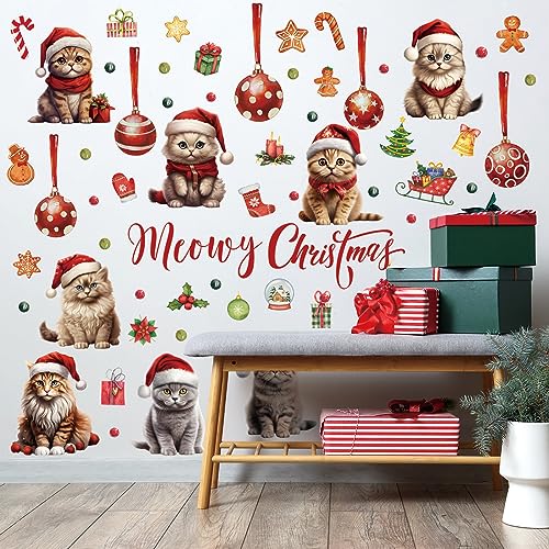 Christmas Cat Wall Decal - Removable Holiday Sticker for Home Decor