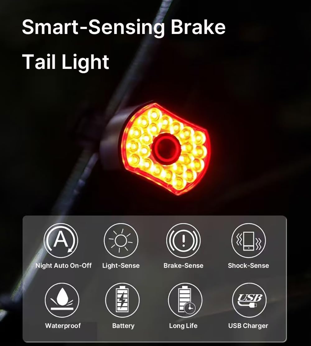 SQUALO 30 Lumens USB Rechargeable Bike Taillight, Smart Brake Sensor Bike Rear Light with 7 Light Modes 100m Viewable Range 360° Visibility IPX6 Waterproof for Cycling Safety