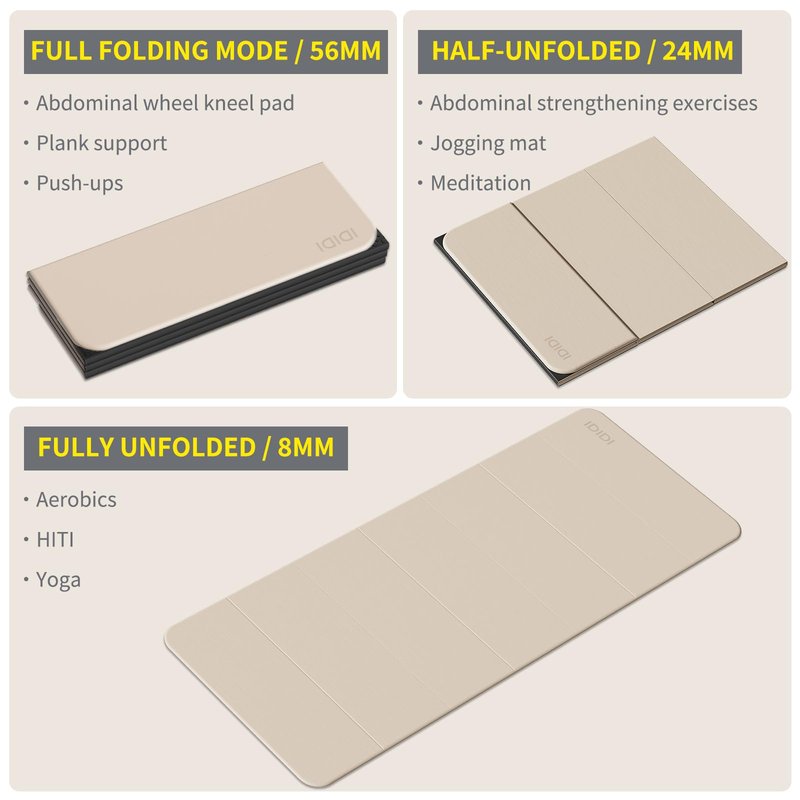 Foldable Yoga Mat Extra Thick & Large (74" x 31.5" x 0.32"), Double-Sided Non Slip & Lightweight Fitness Mat, 8mm Thick Wide Exercise Mats for Woman Man Kids, Portable Workout Mats for Travel, Studio or Home Use