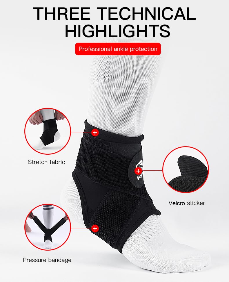 Ankle Brace Compression Sleeve - Black, Large - Plantar Fasciitis Relief