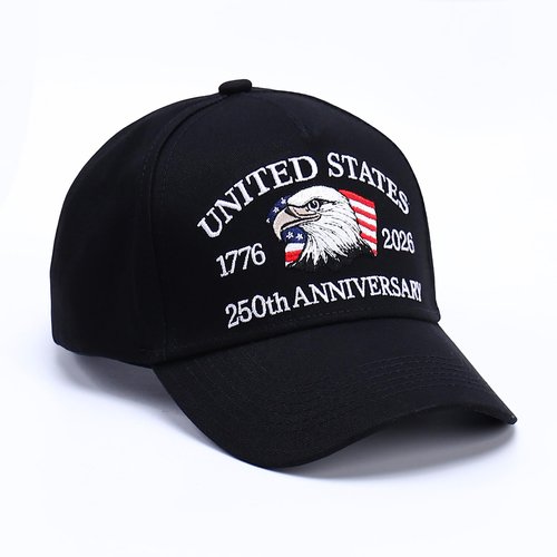 ZHUGLO 250th Anniversary Patriotic Baseball Cap (1776-2026) Embroidered USA Hat, Adjustable Unisex Bicentennial Gift (US, Alpha, One Size, Black)