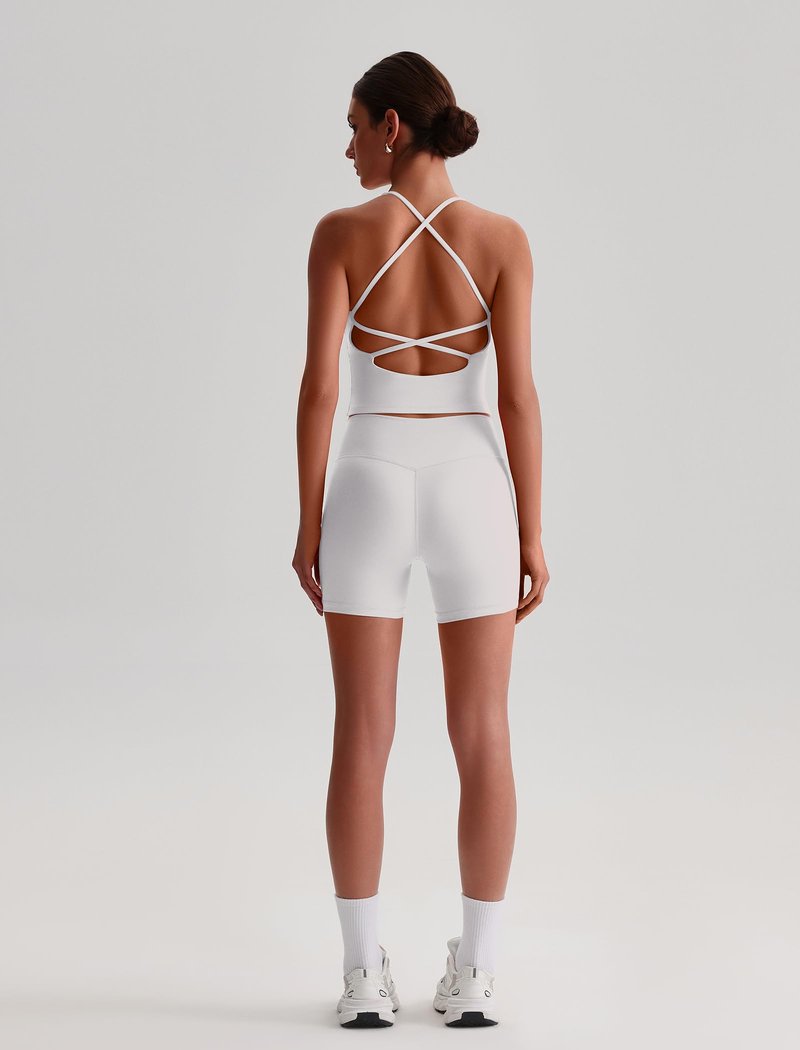 Workout Tops for Women with with Built in Bra Sleeveless Strappy Yoga Pilates Top Camisole Athletic Gym Tops White Small