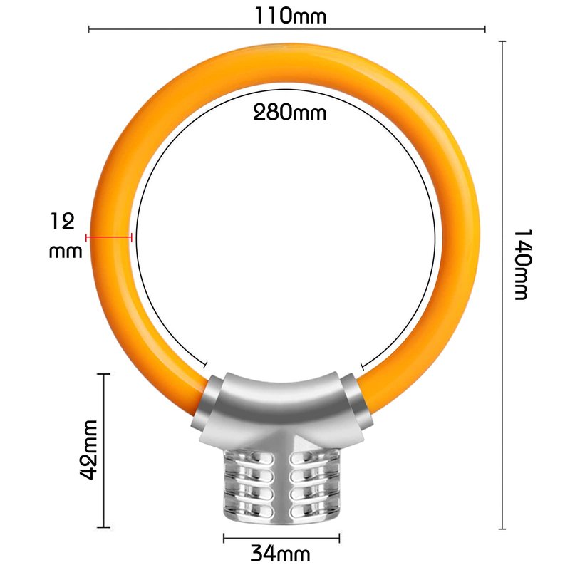 Bicycle Lock,Small Portable Ring Safety Anti-Theft Tamper Proof Shear Resistance Thickened Steel Cable Alloy,Apply to Mountain Bike Road Cycling Touring Foldable Bicycle(Orange)