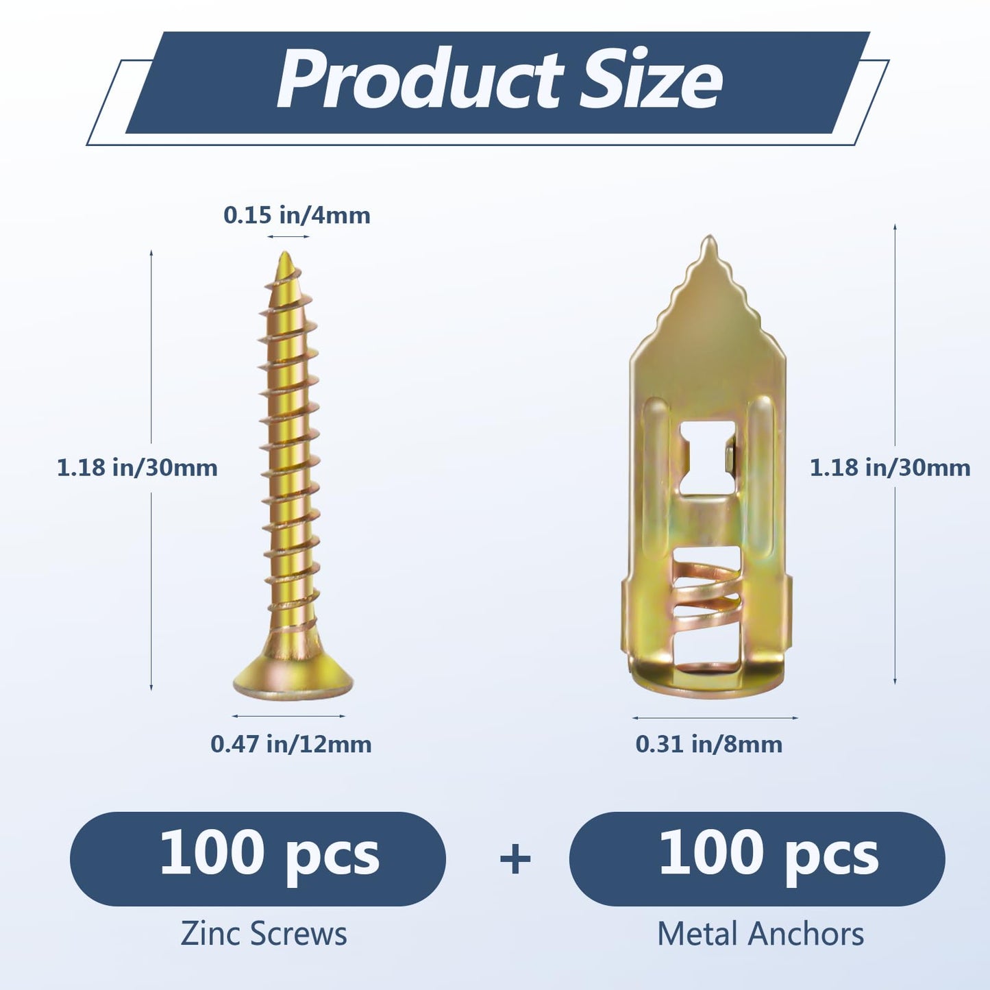 200PCS Self Drilling Drywall Anchors with Screws Kit, Multifunctional Drywall Anchor with Sheetrock Screws - Easy Installation Metal Expansion Bolts, No Drill Needed, Hold 70LB for Wall Hanging