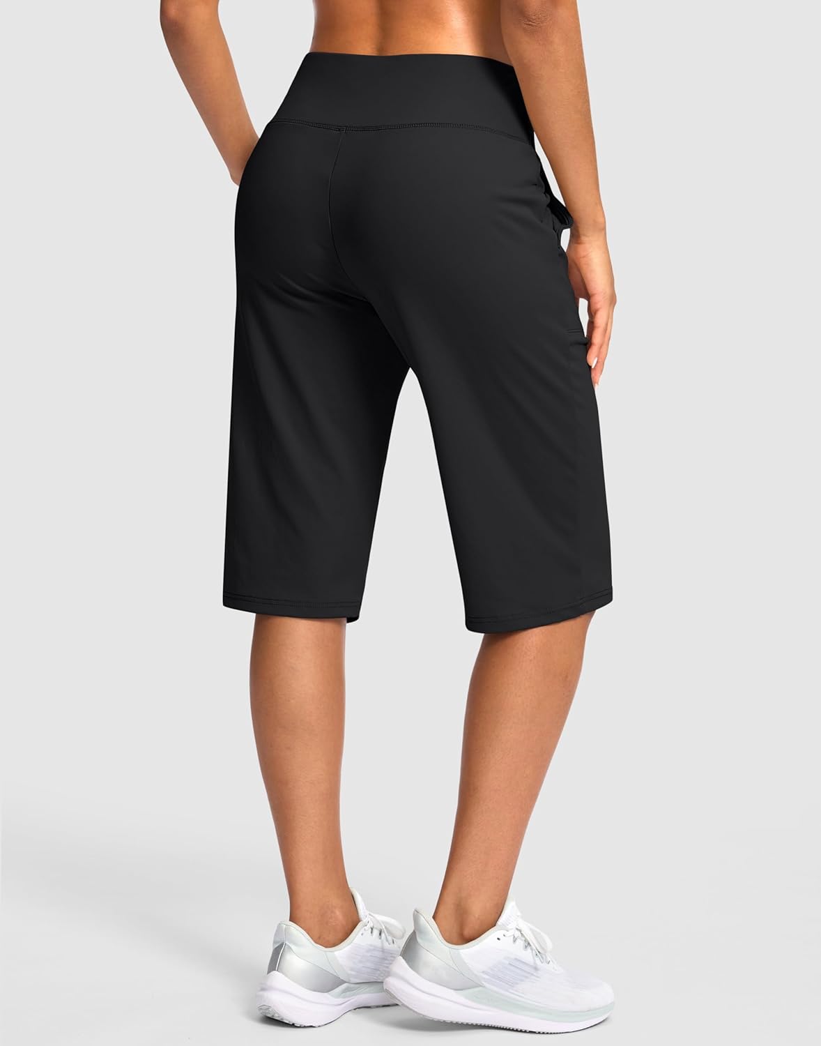 SANTINY 14" Knee-Length Women's Shorts - High-Waisted, Stretchy Bermuda Style with Pockets for Summer Casual Wear