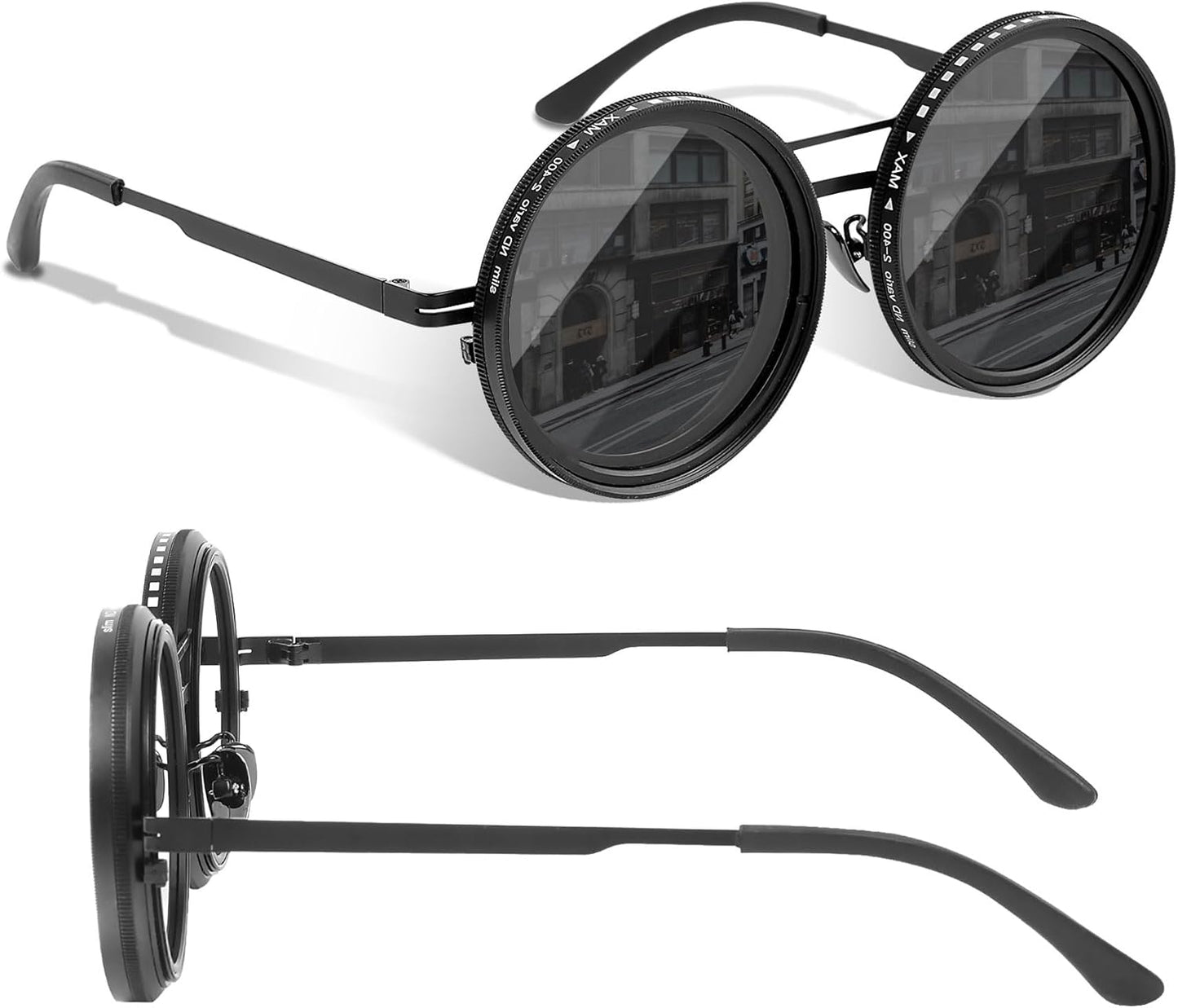Skiennix Adjustable Tint Sunglasses - Round Polarized Glasses with Manual Tint Control & ND Filter