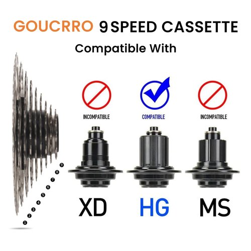 goucrro Bike Cassette 9-Speed Cassette 11-32T, 11-36T, 11-40T, 11-42T, 11-46T, 11-50T Bicycle Cassettes & Freewheels Fit Mountain Bike, Road Bicycle