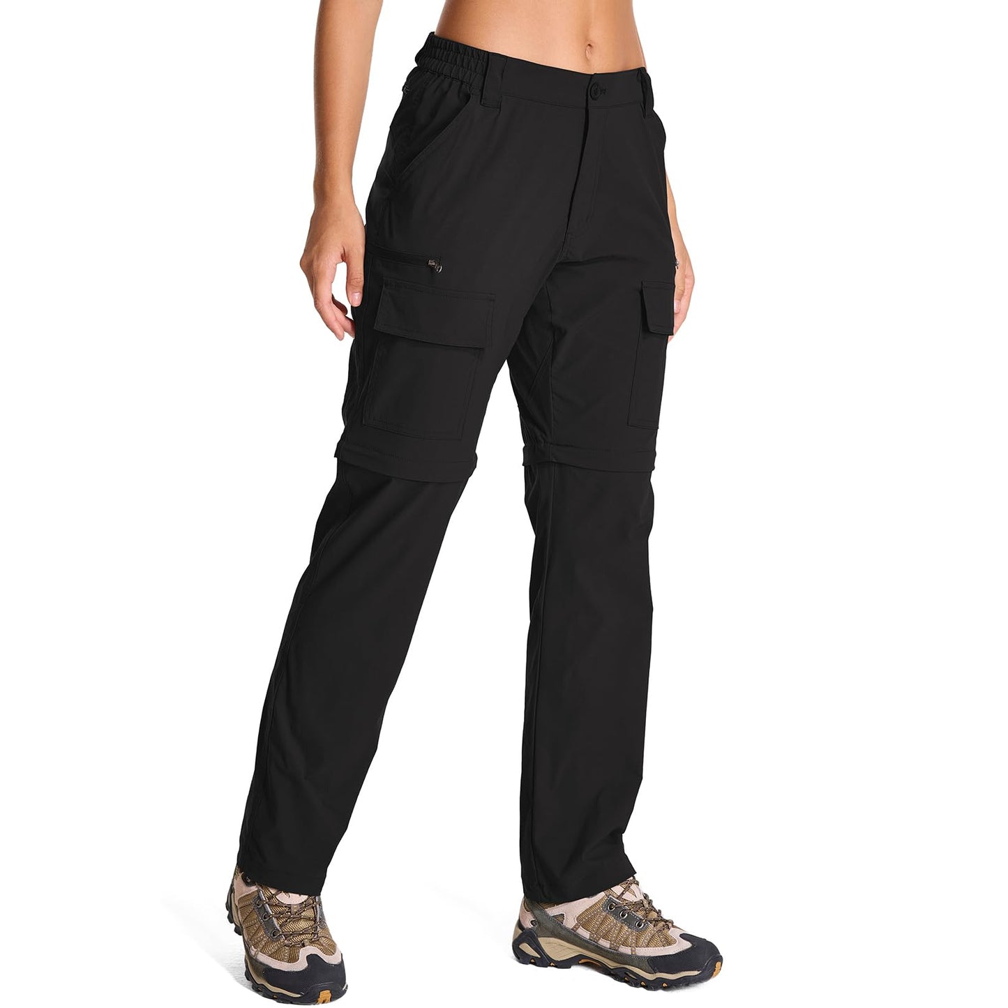 Womens Hiking Pants Convertible Quick Dry Lightweight Zip Off Outdoor Safari Pants with Cargo Pockets,2195,Black,10