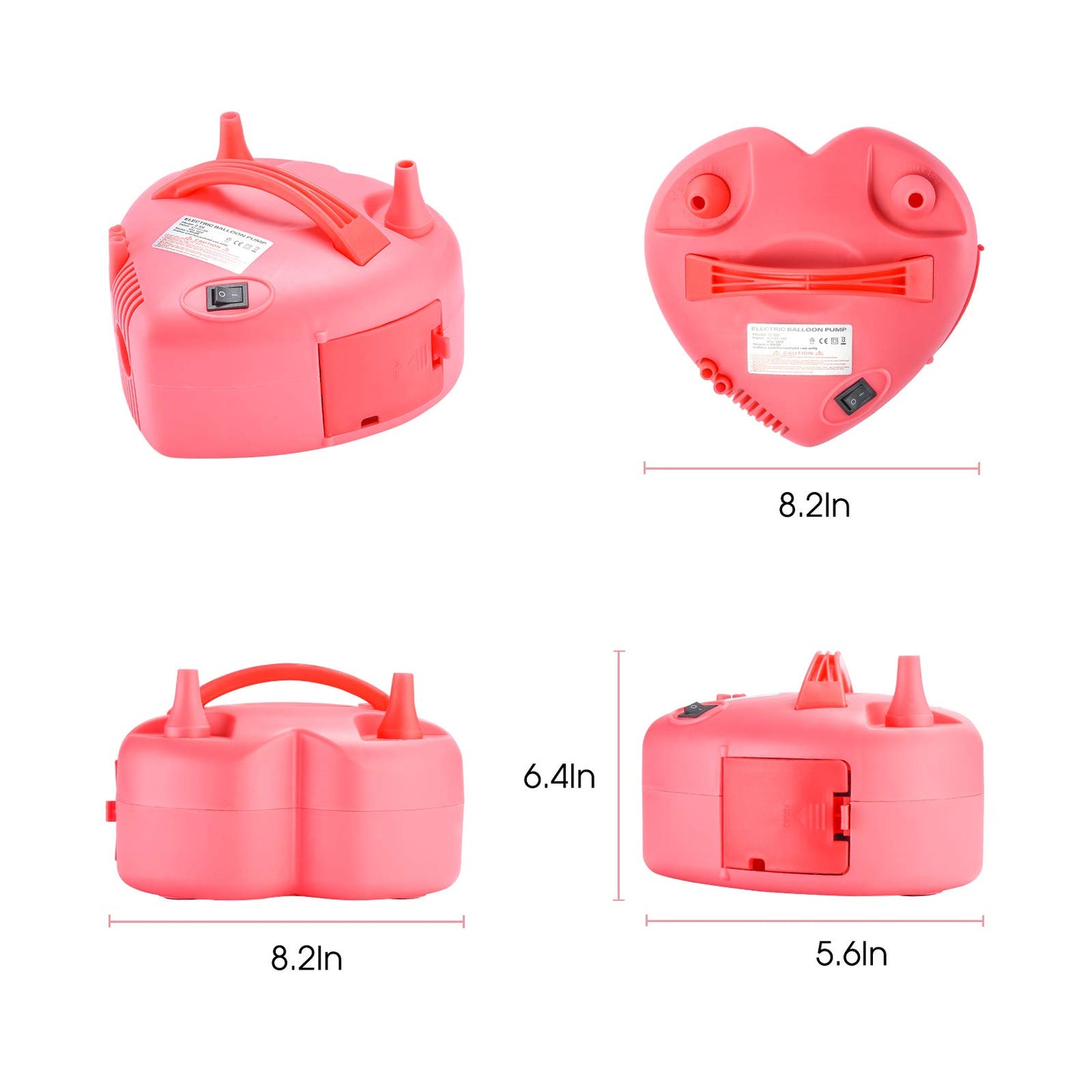 Electric Balloon Pump, NuLink Portable Dual Nozzle Electric Balloon Blower Pump with Tying Tools, Tape Strip and Dot Glues for Party Decoration [Pink, Heart Shape]