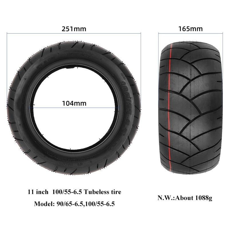 11 inch 90/65-6.5 Tubeless Tire for Electric Scooters, 100/55-6.5 Rubber Thickend Tyre Scooters Replacement Wheel Parts (1Pc)