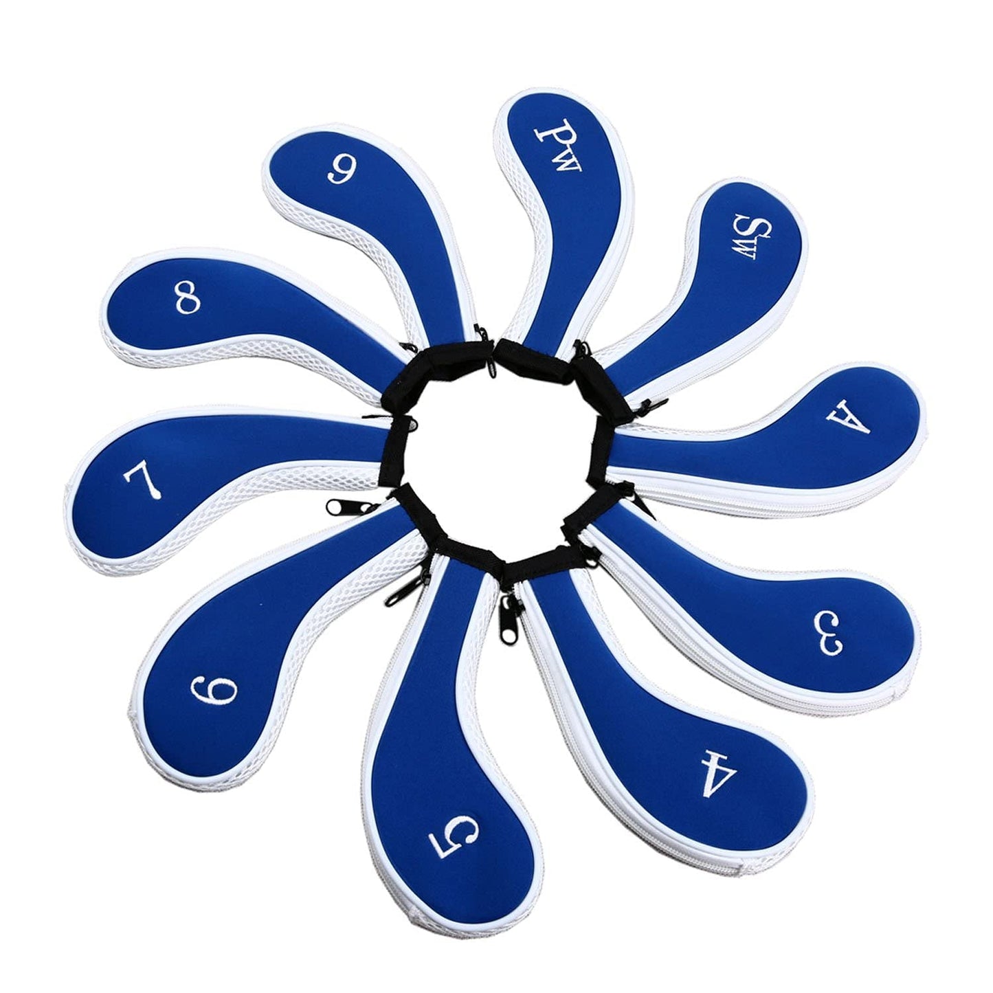 Neoprene Zipper Golf Club Iron Head Covers Iron Covers 10pcs/Set(Blue&White)