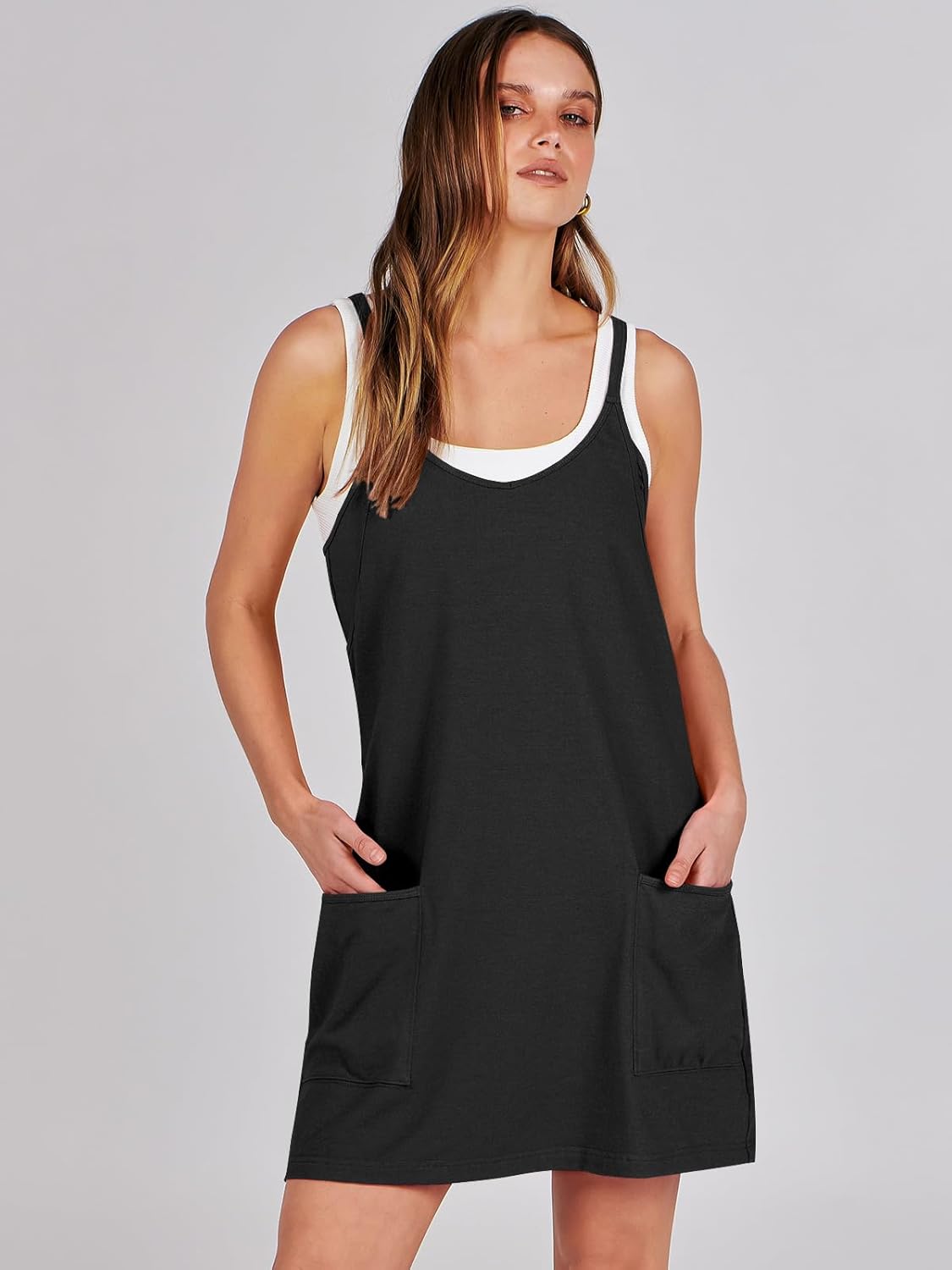 Caracilia Women's Summer Mini Dress - Casual Sleeveless Romper with Built-In Shapewear | Perfect for Tennis & Workouts