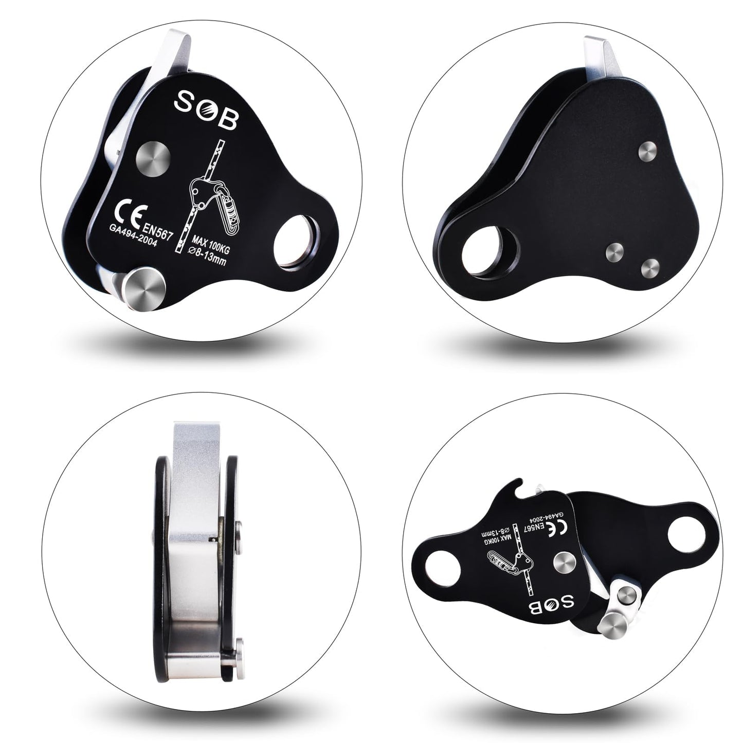 Azarxis Climbing Descender Ascender Belay Device Self Locking Fall Protection Rappel Equipment Rope Grip for 8-13mm Rope for Rock Mountaineering Aerial Work Caving Rescue Tree Arborist (Black)