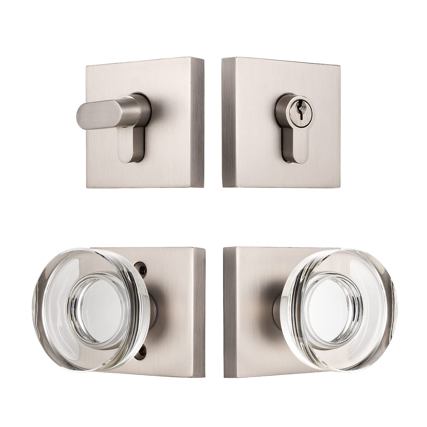 COOLNEWS Door Locks with Deadbolts, Crystal Glass Entry Door Knob and Deadbolt Lock Set, Satin Nickel