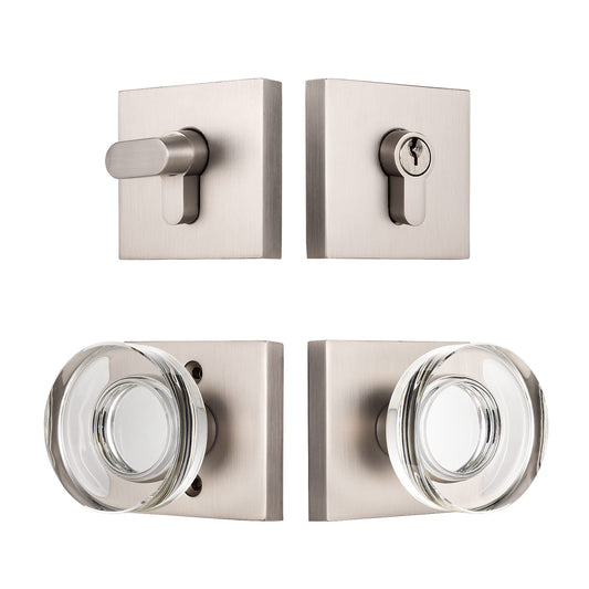 COOLNEWS Door Locks with Deadbolts, Crystal Glass Entry Door Knob and Deadbolt Lock Set, Satin Nickel