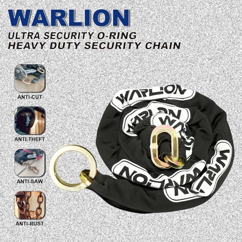 WARLION Black Heavy Duty Security Chain 5ft x 3/8in - Anti-Theft Motorcycle & Equipment Lock