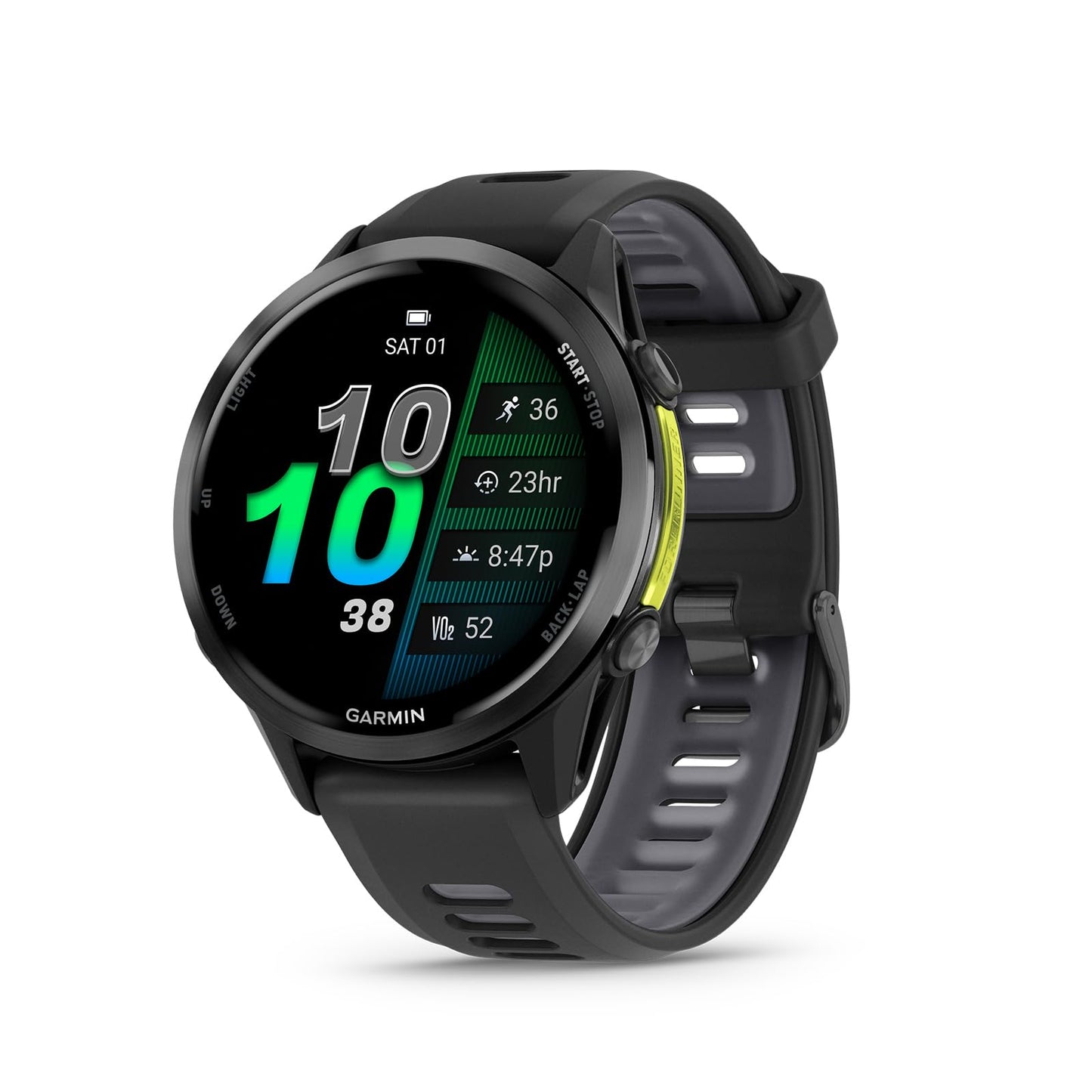 Garmin Forerunner 970 Running Smartwatch, GPS Fitness Watch for Men and Women, Carbon Gray DLC Titanium with Black Case/Translucent Whitestone Band + Access 600 Fitness Monitor, M-XL + More