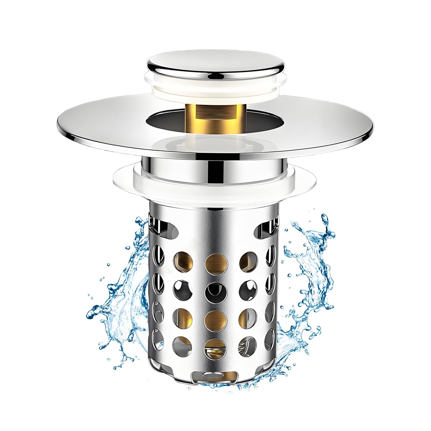 Universal Bathroom Sink Stopper, Pop Up Sink Drain Strainer Plug with Removable Stainless Steel Filter Basket Hair Catcher, Bathroom Bathtub Drain Stopper for 1.1-2.36 Inch Basin(1PACK)