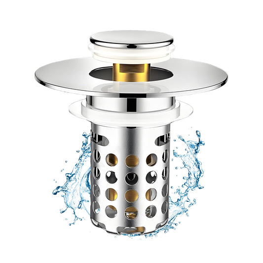 Universal Bathroom Sink Stopper, Pop Up Sink Drain Strainer Plug with Removable Stainless Steel Filter Basket Hair Catcher, Bathroom Bathtub Drain Stopper for 1.1-2.36 Inch Basin(1PACK)