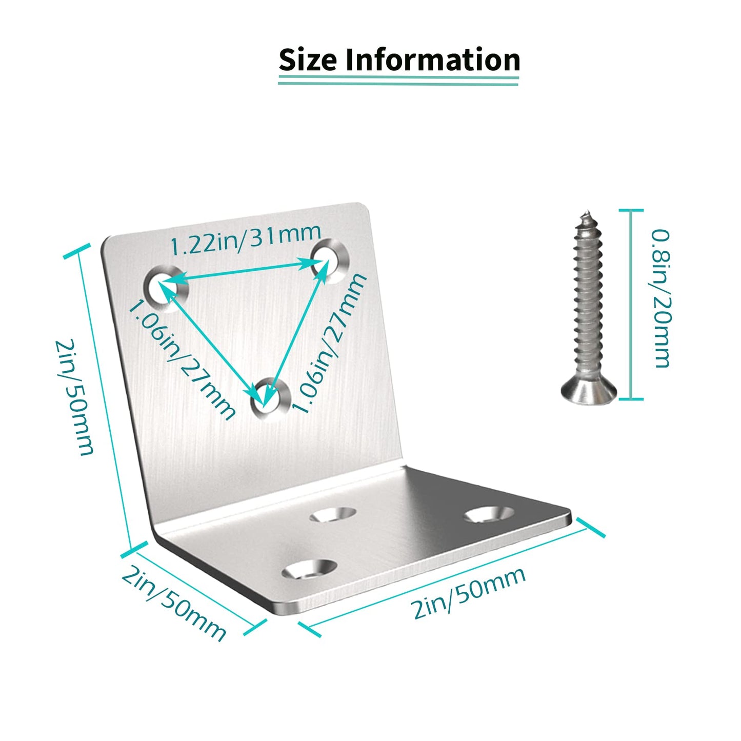 Silver Stainless Steel Corner Bracket,Joint Right Angle Bracket,L Shape Heavy Duty Metal Corner Brace Shelf Supporter for Wood Aufuga (10, 2x2x2)